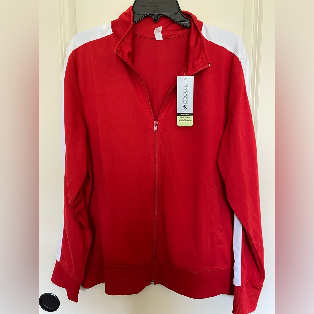 Ideology Sweater Red White Fleece Full Zip Long Sleeve  Pocket Size Xl